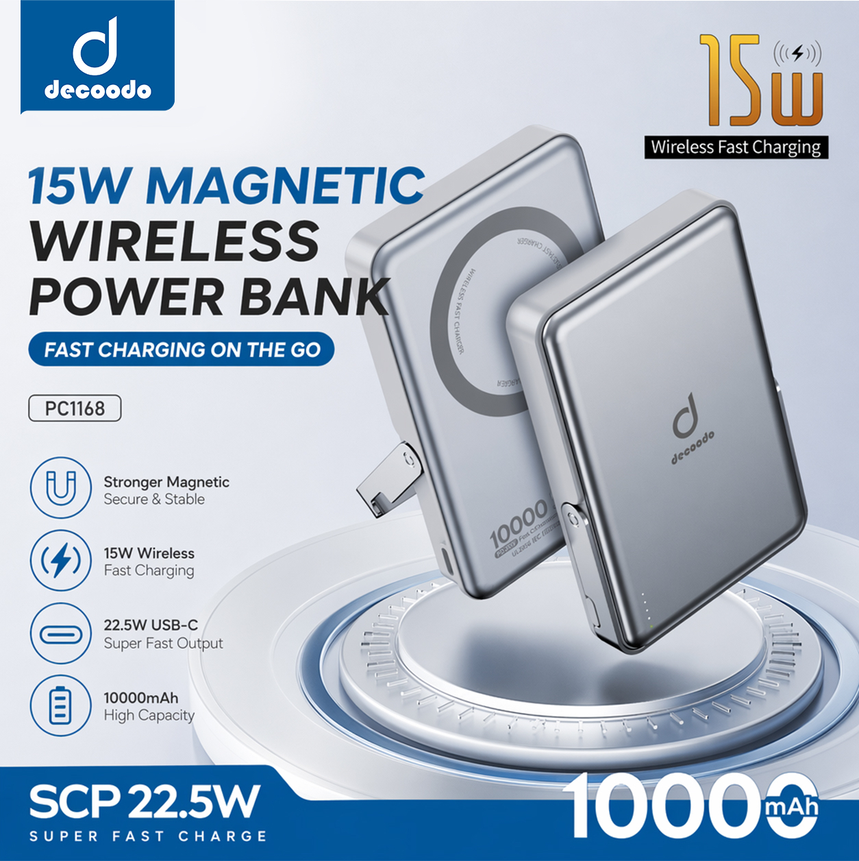 DECOODO PC1168 Magnetic Wireless Power Bank 10000mAh
